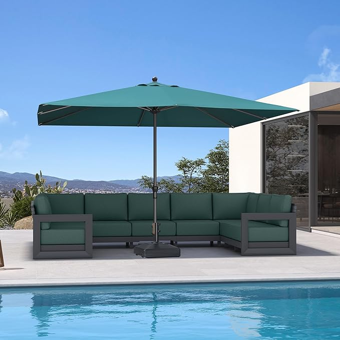 PURPLE LEAF 11.5' x 8' Patio Market Umbrella Outdoor Table Sun Umbrellas with Crank 8 Aluminum Sturdy Ribs for Pool Deck Backyard Beach Green