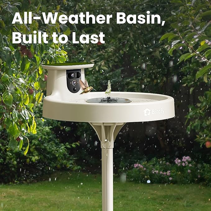 Birdfy Smart Bird Bath with Camera Solar Powered & Solar Fountain & Stand, Dual-Lens Camera for Bird Watching in Phone, Auto Capture Bird Videos, Ideal Present for Bird Lover (AI by Subscription)