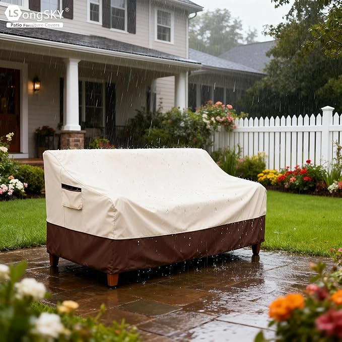 Patio 3-Seater Sofa Cover,Outdoor Couch Cover Fits up to 79W x 37D x 35H Inches,100% Waterproof Heavy Duty Patio Furniture Covers,Beige&Brown