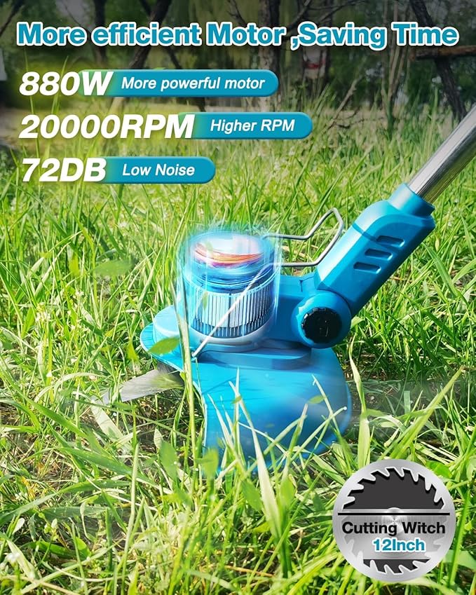 Cordless Weed Wacker, Electric Weed Eater Battery Powered with 2 x 4.0Ah Batteries & Charger, Brushless Lightweight Grass Trimmer/Brush Cutter for Yard Garden (Black)