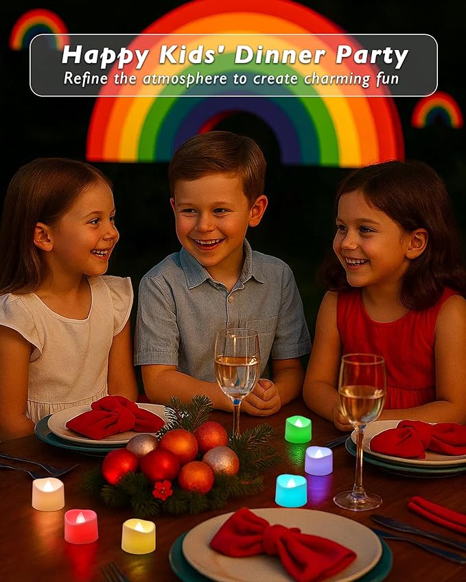 Raycare 24 Pack 7-Color Changing Battery Operated Tea Lights, 200+Hour Electric Flameless Candles, Realistic Votive LED Tea Lights for Wedding Party Halloween Thanksgiving Christmas Decorations