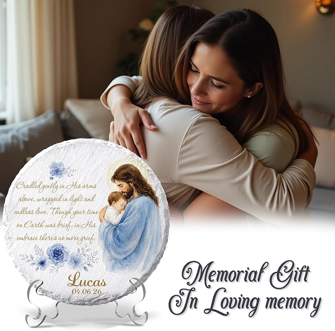 Personalized Miscarriage Garden Stone for Loss of Baby, Angel Baby Memorial Gift, Weatherproof Natural Slate Stone for Infant Loss Remembrance, Religious Grieving Sympathy Grave Marker Plaque