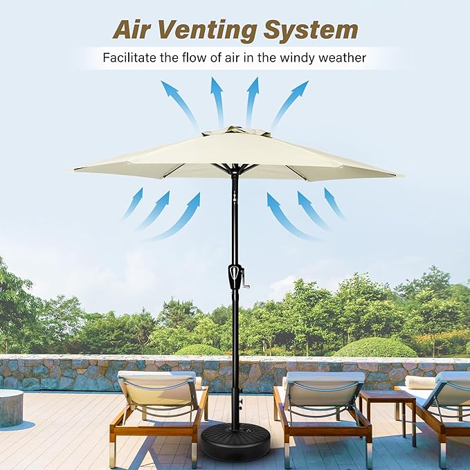 HealSmart 7.5ft Patio Umbrella with Push Button Tilt/Crank, Outdoor Table Market Yard Umbrella, 6 Sturdy Ribs for Garden, Deck, Backyard, Pool