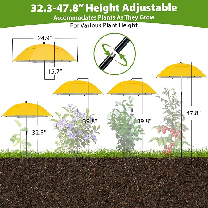 Plant Umbrellas, 5Pack 360°Adjustable Garden Umbrella for Outdoor Plants,24” Large Sun Shade for Garden Beds Potted Plants, 47.8" High Plant Shade Cover Umbrellas for Sun-Sensitive Plants