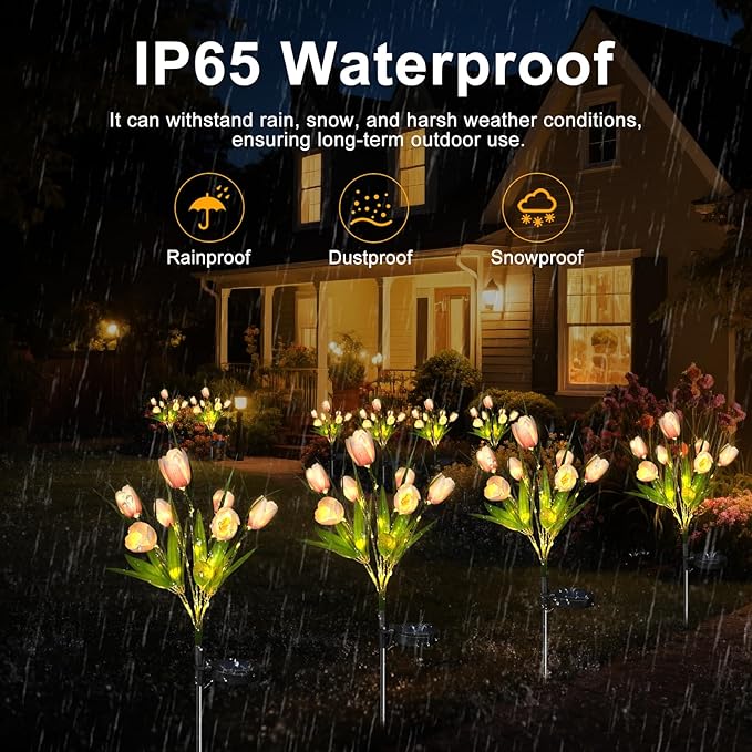 Aolyty Solar Garden Lights Outdoor, Solar Tulip Lights 2 Pack with 14 Tulip Flowers, IP65 Waterproof LED Stake Light for Pathway Patio Yard Landscape Decorative (Lavender)
