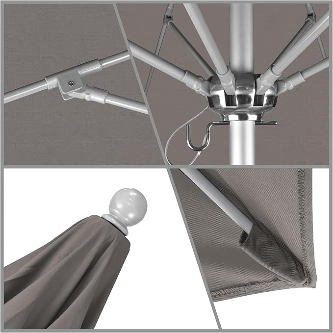 California Umbrella 9' Rd. Venture Series Contract Grade Patio Umbrella, Push Open Pin Stop, Silver Finish, Sunbrella Charcoal
