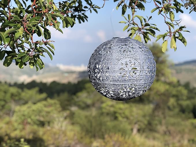 Allsop Home & Garden Soji Stella Boho Outdoor Weatherproof Tyvek® Hanging Solar Lantern. Dual White LEDs and Stainless Steel Easy to Hang Frame.