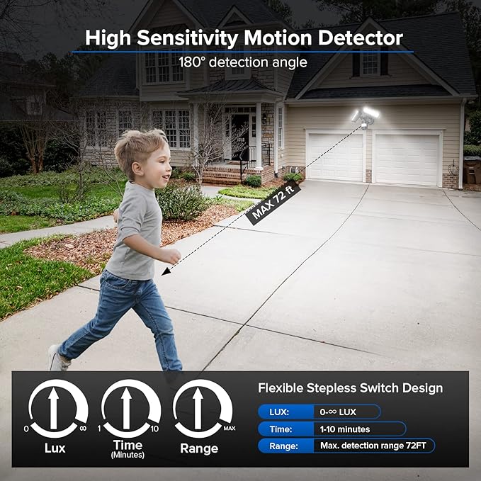 SANSI 38W 5000LM Motion Sensor Outdoor Lights, Flood Light Outdoor Detector with 4 Mode Adjustable, 500W Equiv 5000K Dusk to Dawn, IP65 Waterproof, Motion Sensor Lights for Garage, Yard, Porch (Black)