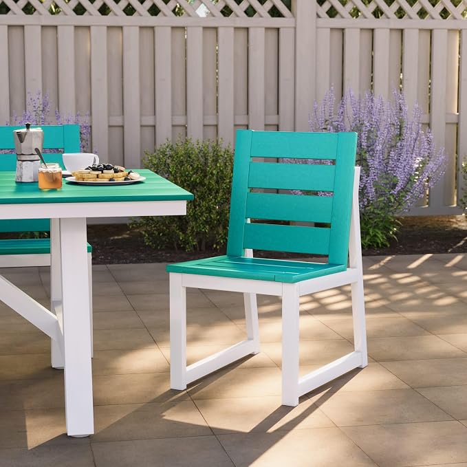 Costaelm Stinson Outdoor Patio HDPE Dining Side Chair, Turquoise