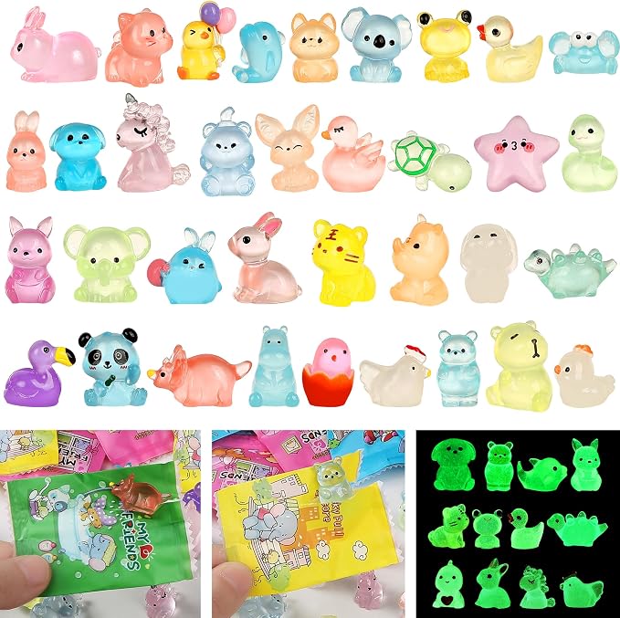 EKisemio 120Pcs Mini Resin Animals Blind Bags, Glow Mystery Figures Bags | Luminous Animals Figures Variety Pack , Glow in The Dark Designs, for Kids’ Collecting, Hide Games, Classroom Rewards