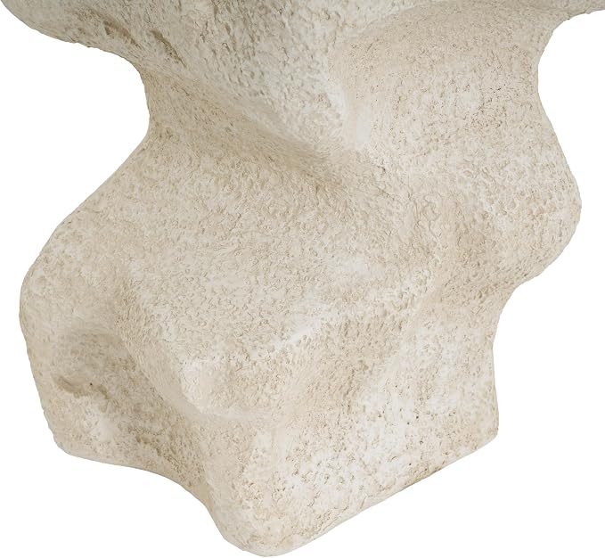 Outdoor Side Table, Modern Organic MGO Accent End Table for Patio, Living Room, Beige Tone Organic Textured Stone-Look