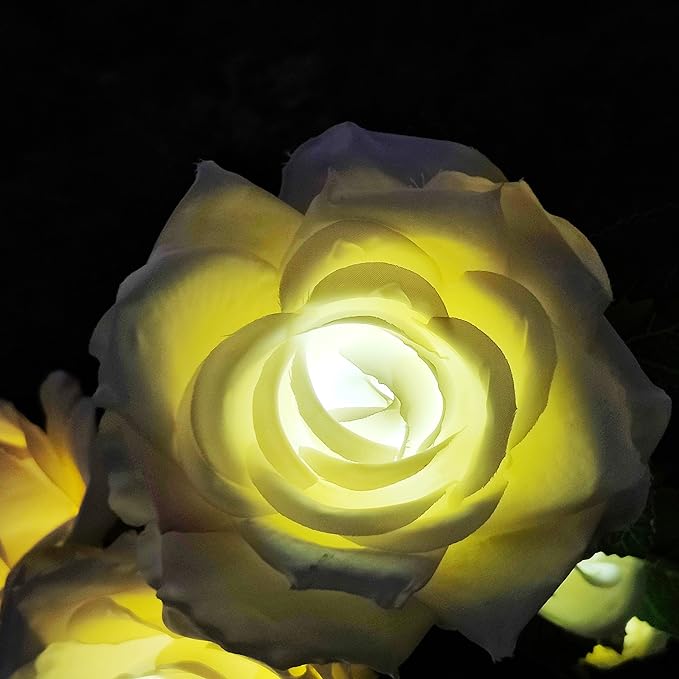 SmilingTown Solar Garden Stake Lights 2 Pack with 10 Rose Flowers Landscape Path Decorative Lights Waterproof for Outdoor Yard Grave Cemetery Pathway Courtyard Lawn (White)