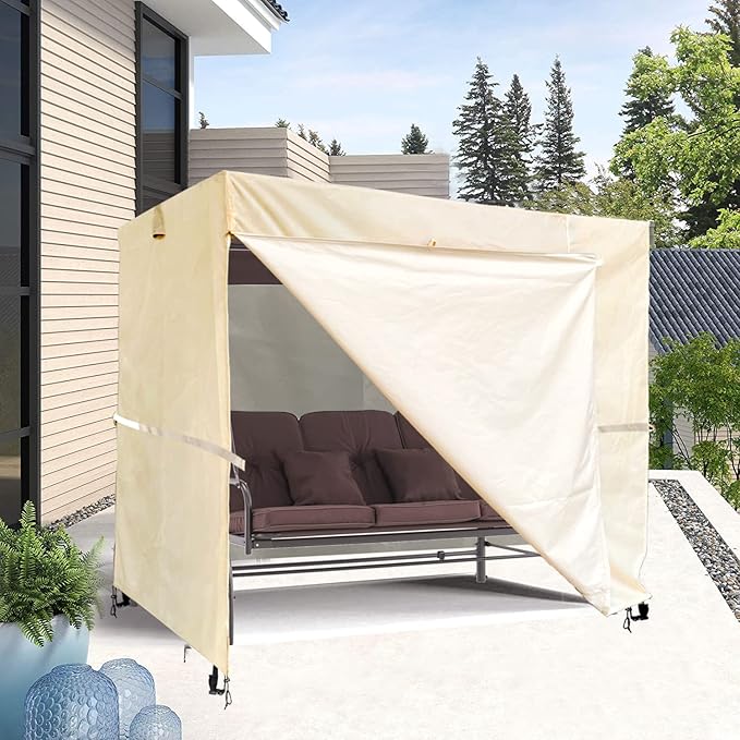 Ourdoor Swing Cove,3 Triple Seater Hammock Cover Garden Swing Cover Garden Hammock Glider Chair Cover Outdoor Swing Cover UV Resistant Swing Canopy Cover (80 * 59 * 72 inch) Beige