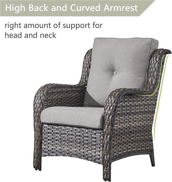Rilyson Wicker Patio Furniture Set - 6 Piece Rattan Outdoor Sectional Conversation Sets with 2 Sofa,2 Armrest Chairs and 2 Ottomans for Porch Deck Garden(Mixed Grey/Grey)
