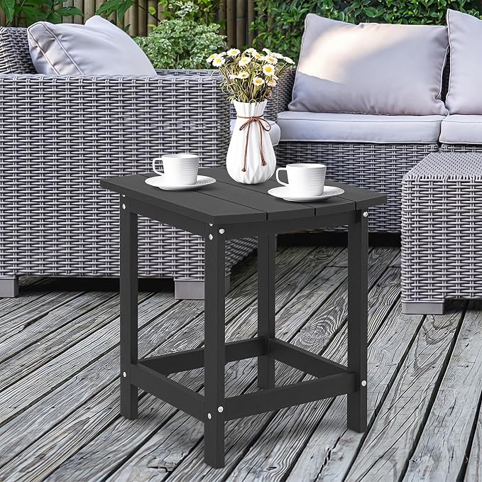 Tangkula Outdoor Side Table, Weather Resistant Adirondack Table, Outdoor Indoor Chairside End Tables, Waterproof HDPE, for Patio Poolside Porch Backyard, Easy Assembly, 19 x 14.5 x 18 Inch (1, Black)