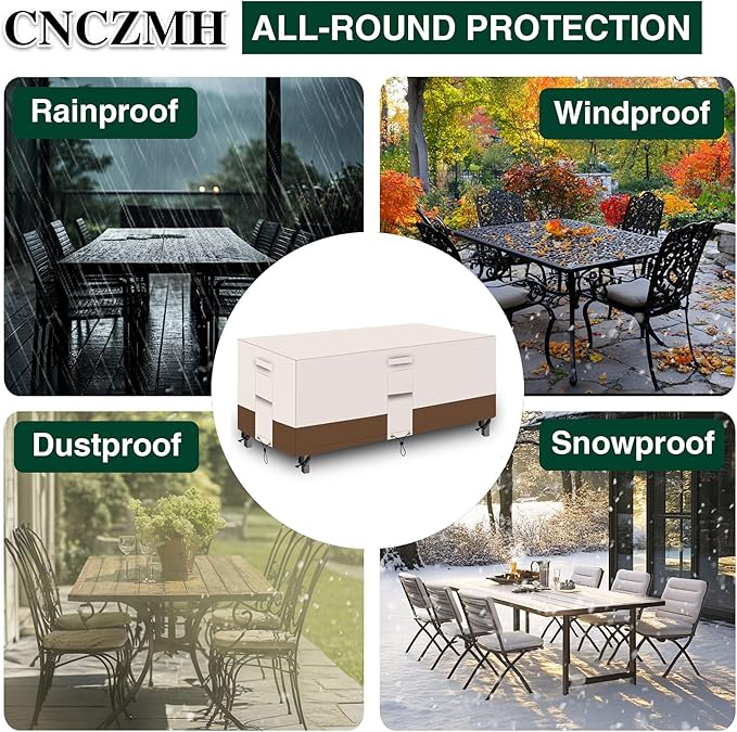 Heavy Duty Patio Furniture Covers Waterproof, 600D Outdoor Furniture Cover Waterproof for Sectional Sofa Couch, Outdoor Dining Table and Chair Set Covers 98''L x 78''W x32''H, Beige Brown