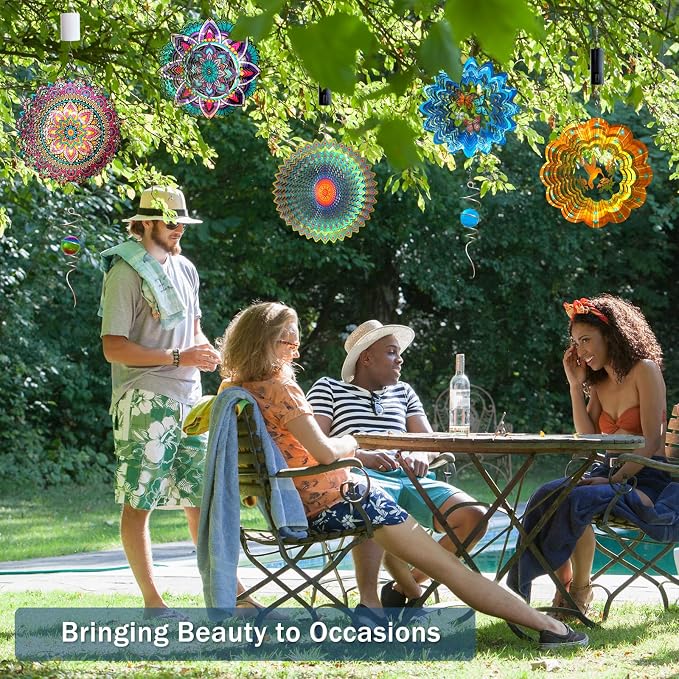 Goolyrusim Wind Spinner Mandala Jasmine, 12Inch Laser Cut Stainless Steel Wind Spinners, 3D Hanging Wind Sculptures for Yard and Garden Decoration Outdoor Decor Ornament, Mandala Gifts for Women Men