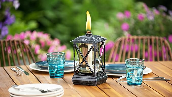 TIKI Brand 1117084 Square Beacon Torch, Metal Outdoor Torch, Decorative Lighting for Patio Lawn Backyard Garden, Metal/Black, 65 in