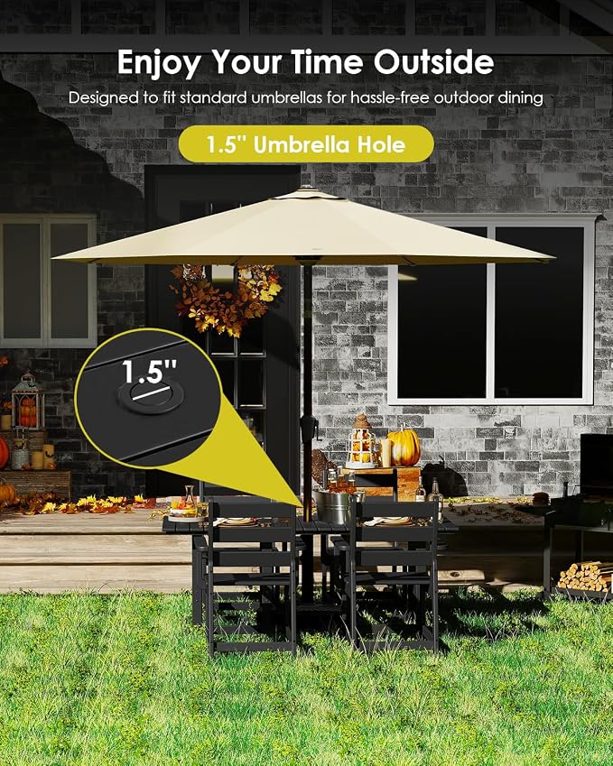 GREENVINES 5-Piece-Outdoor-Table-and-Chairs | HDPE | Patio Furniture | Slatted Dining Sets for 4 | Removable Armrests | Connectable Tables | All Weather | for Backyard Poolside Garden | Black