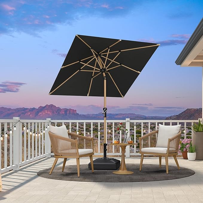 PURPLE LEAF 6' x 6' Patio Umbrella Outdoor Table Umbrella Square Aluminum Market Umbrella with with Push Button Tilt & 8 Sturdy Ribs and Crank Outdoor Umbrellas for Garden Deck Patio, Black