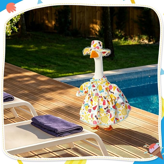FuWeave Fall Porch Goose Outfit for Lawn Decor | Fits 23"/17" Lawn Plastic/Cement Statue Goose Costume Dress for Front Outdoor Courtyard Garden Patio Yard Decoration