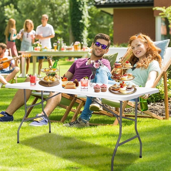 6FT Folding Table Portable Foldable Outdoor Camping Card Table Easy to Store Lightweight Durable Multi-Use Ideal for Picnics Parties Events and Home Use