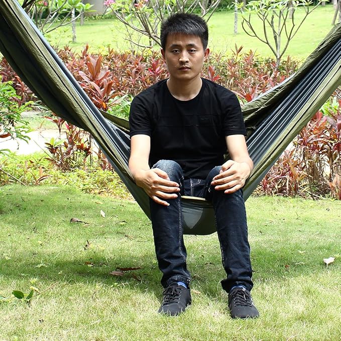 Ruilogod Beach Yard, Parachute Nylon, Double Nest, Swing, Relaxing Bed, Lightweight Portable, Hanging, Hammock with, Carabiners Gray Dark Green (id: 114 cbc 897 8c8 4c8
