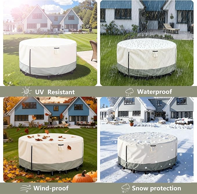 Round Patio Furniture Covers,600D Heavy Duty Waterproof Outdoor Furniture Cover for Round Dining Table with Rocking Swivel Chairs Set,84" Dia x 28" H Beige