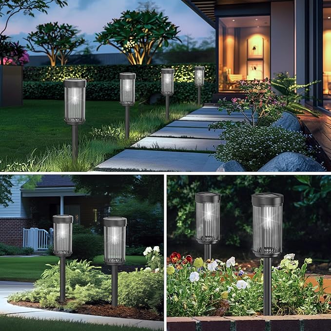 EXCMARK 2 Pack Outdoor Solar Lights Waterproof for Yard Garden Walkway Pathway Lawn Decorative Contemporary Landscape Lighting. (Cool White Light, 2)