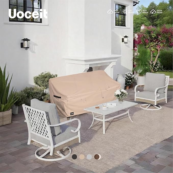 3-Seater Outdoor Couch Cover, 93Wx40Dx35H inches Outdoor Furniture Covers Waterproof，100% Waterproof Heavy Duty Patio Furniture Covers,Light Brown Minimalist Style Outdoor Sofa Cover.