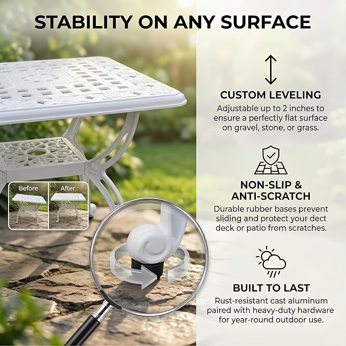 Square Outdoor Coffee Table Set of 2, Cast Aluminum Side Table with Storage,Indoor End Table, All-Weather Bistro Table for Patio Garden Lawn, White