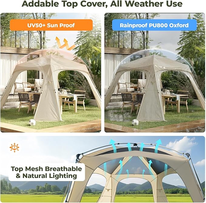 Alvantor 12' x 12' Pop Up Gazebo, All Weather 4-Season Instant Canopy Tent, UPF 50+ Waterproof Portable Pergola, Compatible with PVC/Mesh/Polyester Curtains for Patio Backyard Deck Garden Poolside