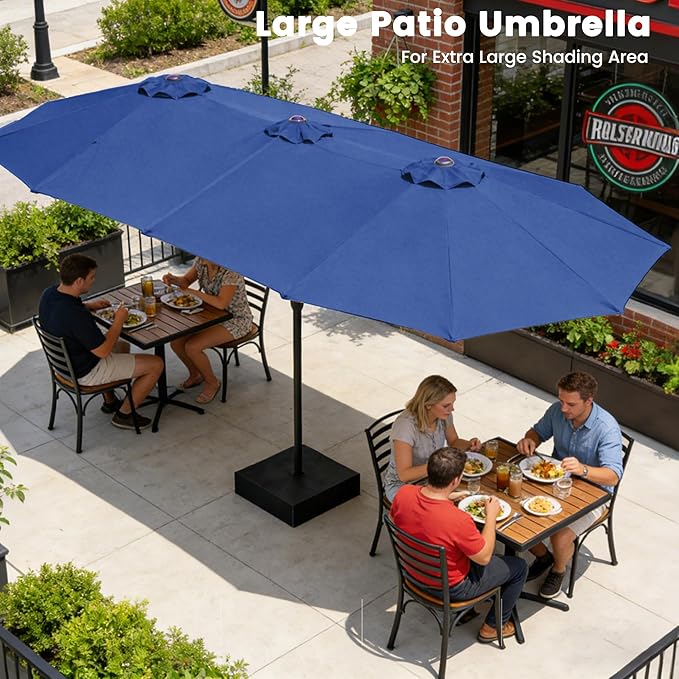 Ayge 15FT Patio Umbrella with Base,Large Outdoor Double-Sided Rectangle Umbrella with Crank Handle, Market Umbrella for Poolside Garden Deck Backyard Beach Pools,Navy