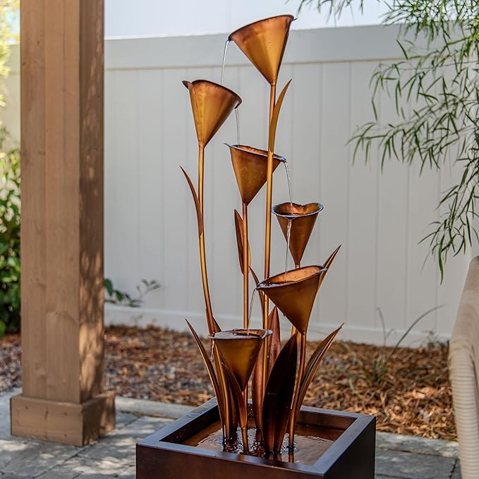 XBrand 46-Inch Sculptural Metal Multi-Tier Flower Water Fountain, Bronze