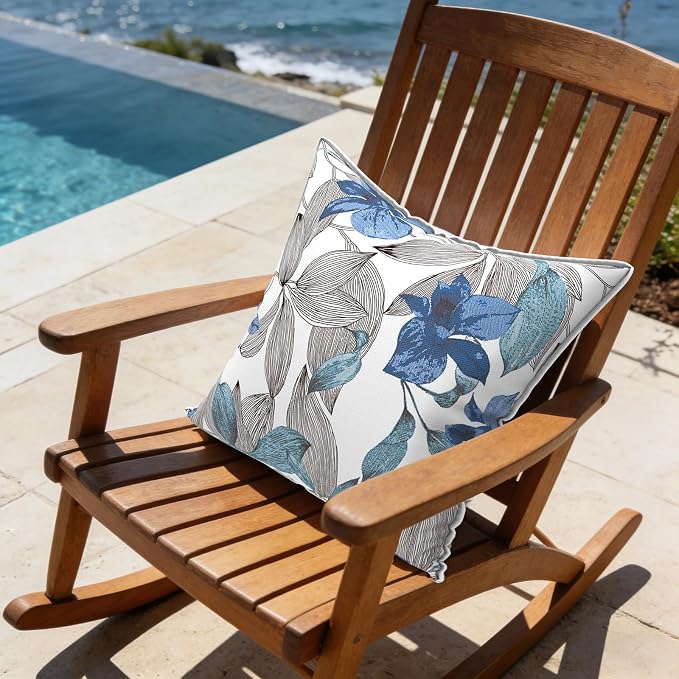 LVTXIII Outdoor Pillow Covers Set of 2, Patio Waterproof Throw Pillow Cases Fade Resistant Accent Pillow Covers for Spring Summer Garden Decoration, 16x16, Clemens Noir Blue