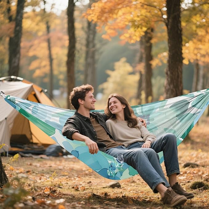 Mint Green and Blue Flowers 330lb Capacity Hammocks for Camping with Hanging Rope Backyard Hammock for Camping Travel Accessories hamacas para adultos con soporte