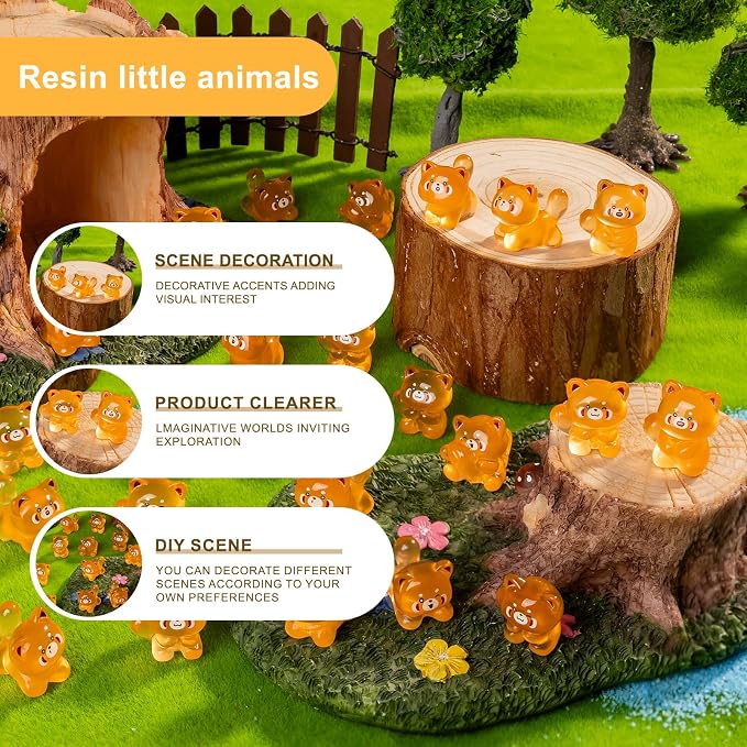 60 pcs Mini Resin Raccoon Many Styles Variety Tiny Luminous Animals Figures Miniature Little Small Animal Figurines Bulk for Micro Fairy Garden Landscape Accessories Hide Crafts Decor Aquarium