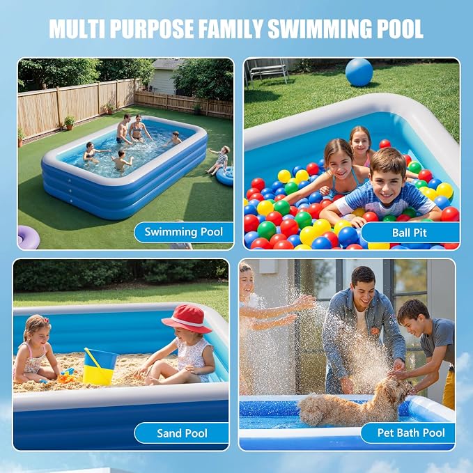 Inflatable Pool for Adults, 103" x 65" x 22" Blow Up Pools, Rectangular Family Swimming Pool