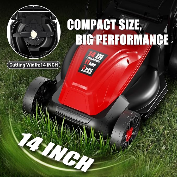 MECHOS 120V Electric Lawn Mower，1050W Corded Yard Power Rake Tool Machine for Grass Thatch Removal (Electric Corded Lawn Mower)