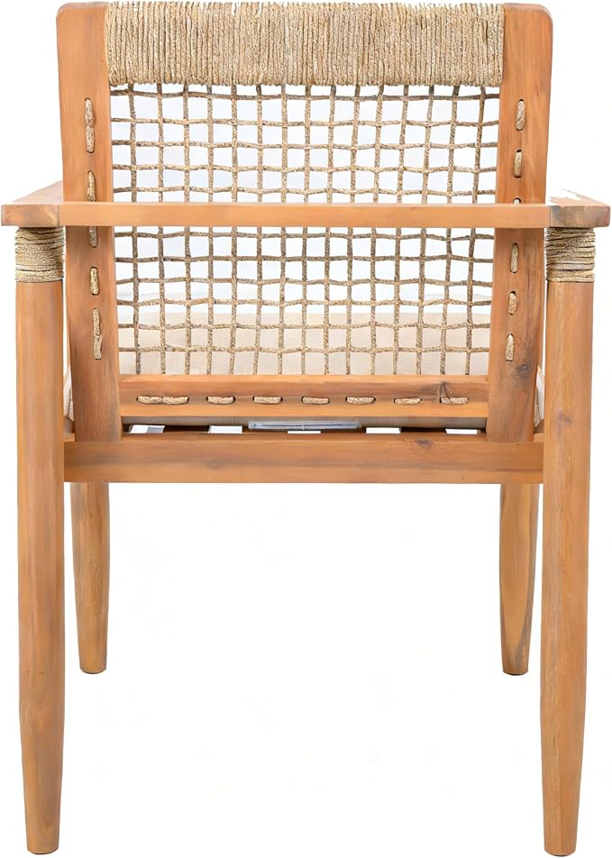 Christopher Knight Home Doca 7 Piece Acacia Wood Outdoor Dining Table Set for 6, Extendable Dining Table and 6 Patio Chairs with Cushion & Rope Accent, Wooden Outdoor Patio Furniture Set, Teak+Beige