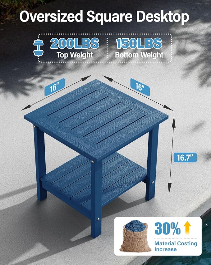 YEFU Outdoor Side Table for Patio: 16x16 in HIPS Square Outdoor End Table - 2-Tier Adirondack Tables for Patio Porch Poolside Living Room Beach Bedroom, Navy