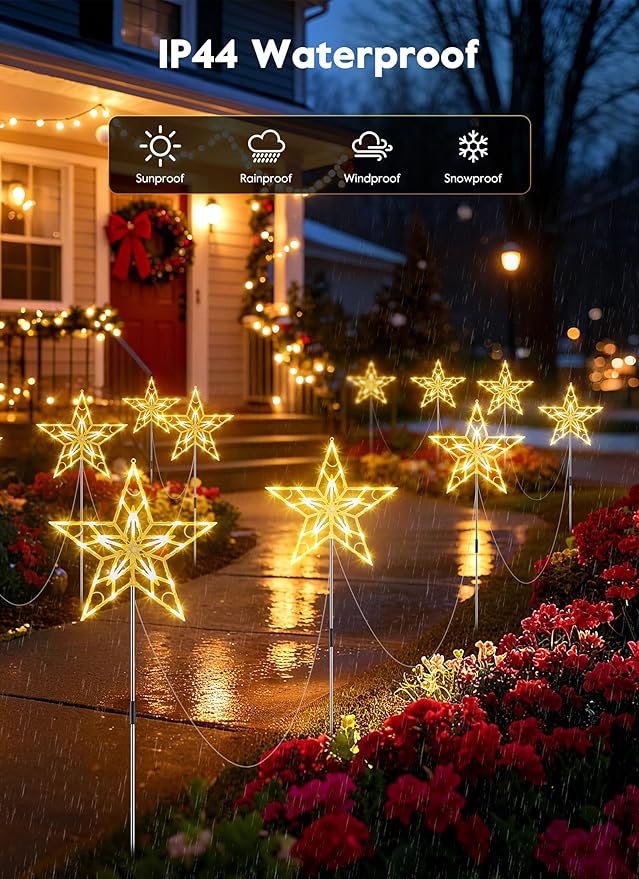 Brightown Pathway Lights Outdoor Christmas Decorations, 2 Set Total 20-Pack Large Waterproof Stake Decorative Light for Outside Sidewalk Yard Lawn Path Walkway Driveway Marker Stake, Warm White