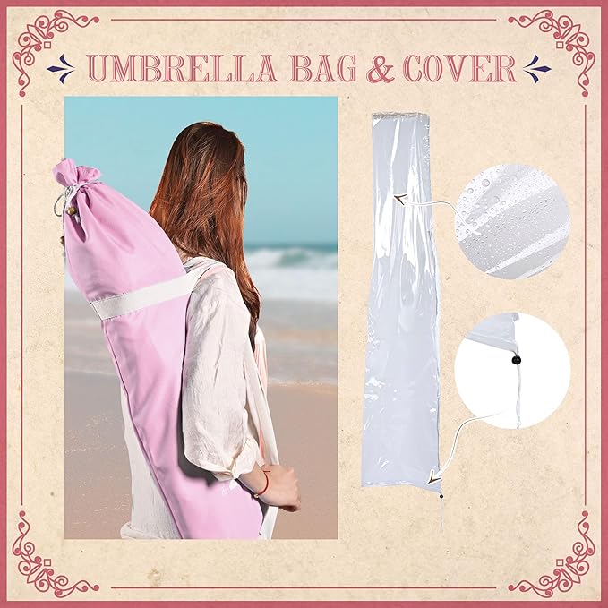 LAGarden Fringe Patio Umbrella with Carry Bag & Cover Vintage Wood for Event Outdoor Garden Yard Wedding Bistro Table