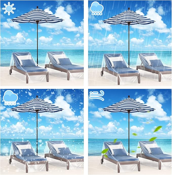 Tudomro 2 Pcs Clear Plastic Chaise Lounge Cover Waterproof Patio Lounge Chair Furniture Cover Heavy Duty 85L x 33W x 33H for Outdoor