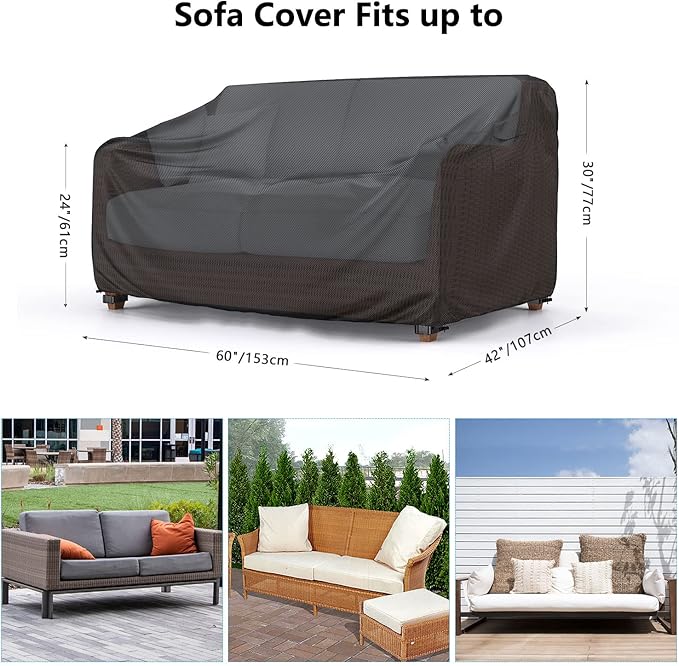 Heavy Duty Patio Sofa Cover Waterproof, Mrrihand 2-Seater Outdoor Sofa Loveseat Cover, Outdoor Patio Furniture Cover with Air Vent and Handles, 60" W×42" D×30" H, Black