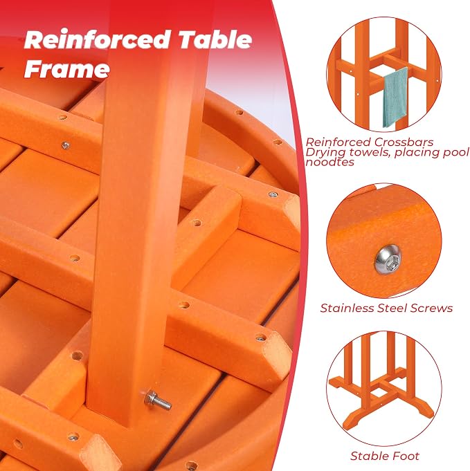 Costaelm Outdoor Bar Table, 37" Counter Height Round Patio Cocktail Bar Table, Patio Bar Table 3-Pieces Set Bistro Dining Table Pub Table for Deck, Backyard, Garden, Orange