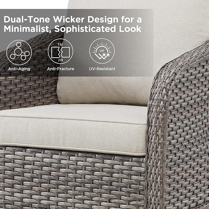 Belord Outdoor Patio Furniture Sofa Set - 3 Pieces PE Wicker Patio Furniture Section Couch with Multifunctional Ottoman, All-Weather Patio Conversation Set for Deck Balcony Garden Grey/Beige