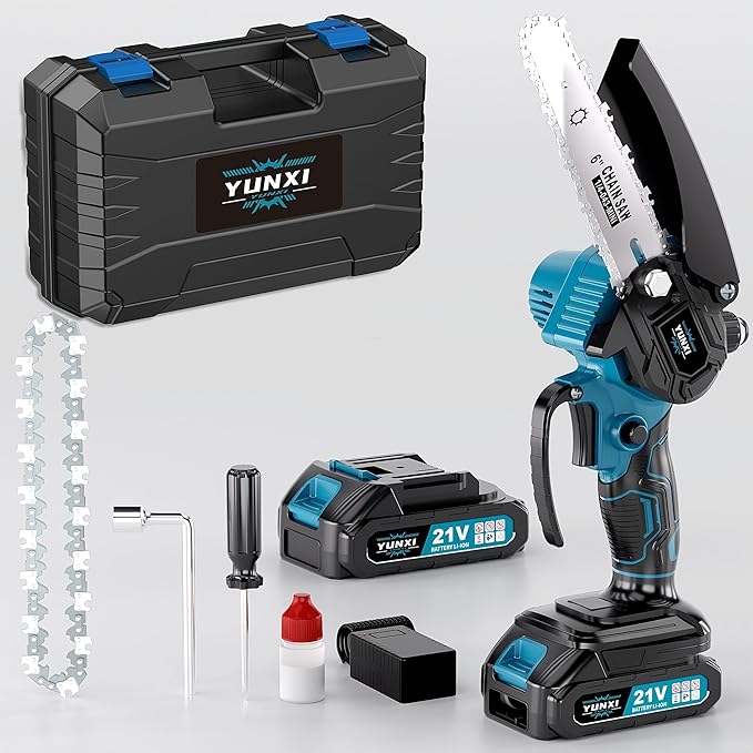 The new 2026 cordless chainsaw, mini chainsaw, has strong performance. suitable for tending to garden branches and wood (Blue pruning saw+1 battery+plastic box)