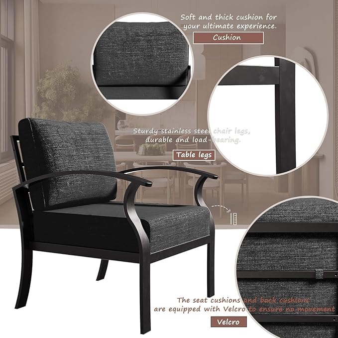 Patio Furniture Set 5-Piece Aluminum Armrest Sofa, Modern Outdoor Living Room Set with 55000 BTU Propane Aluminum Fireplace, Outdoor Rotary Joystick with Thick Cushion