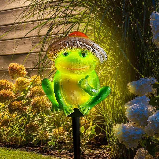QH & Garden Frog Solar Lights - Waterproof Frog Figurines for Outdoor Garden Decor, Perfect Statues Gifts for Mom - Solar Power LED Light for Garden, Lawn, Patio, Pathway